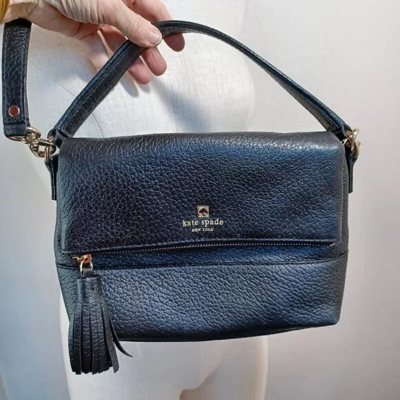 Kate Spade New York Leather Bag Black Pebble Crossbody Handbag Purse - Picture 2 of 14
